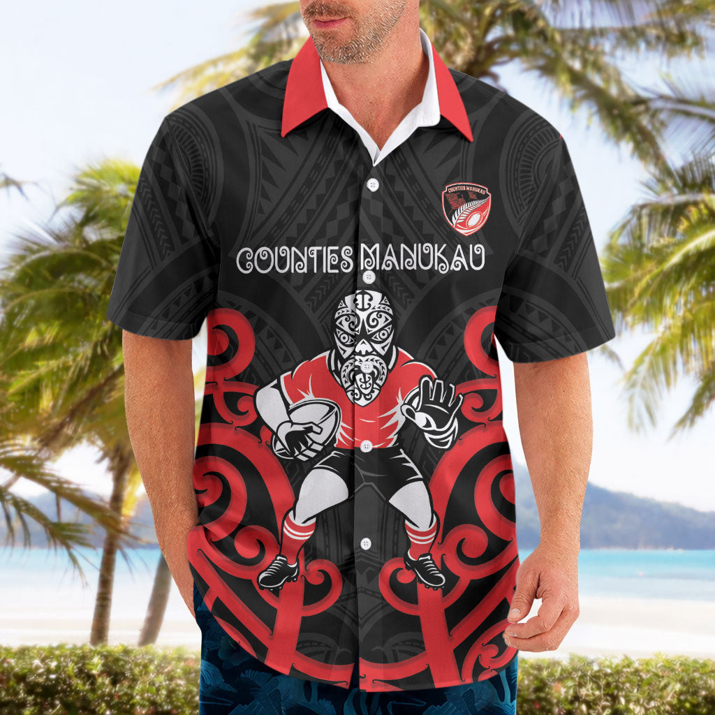 Counties Manukau Custom Rugby New Zealand Hawaiian Shirt Aotearoa Maori Pukana Tiki Mascot