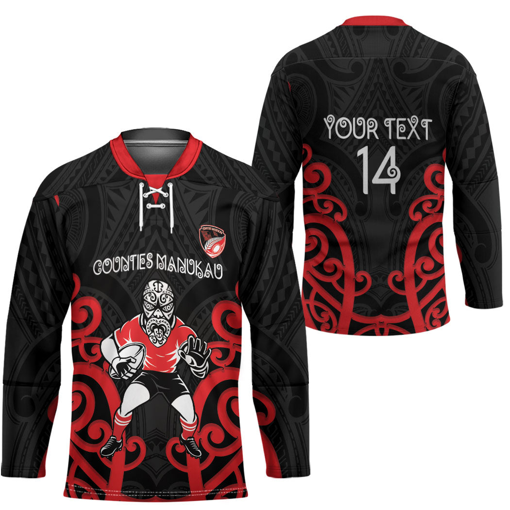 Counties Manukau Custom Rugby New Zealand Hockey Jersey Aotearoa Maori Pukana Tiki Mascot