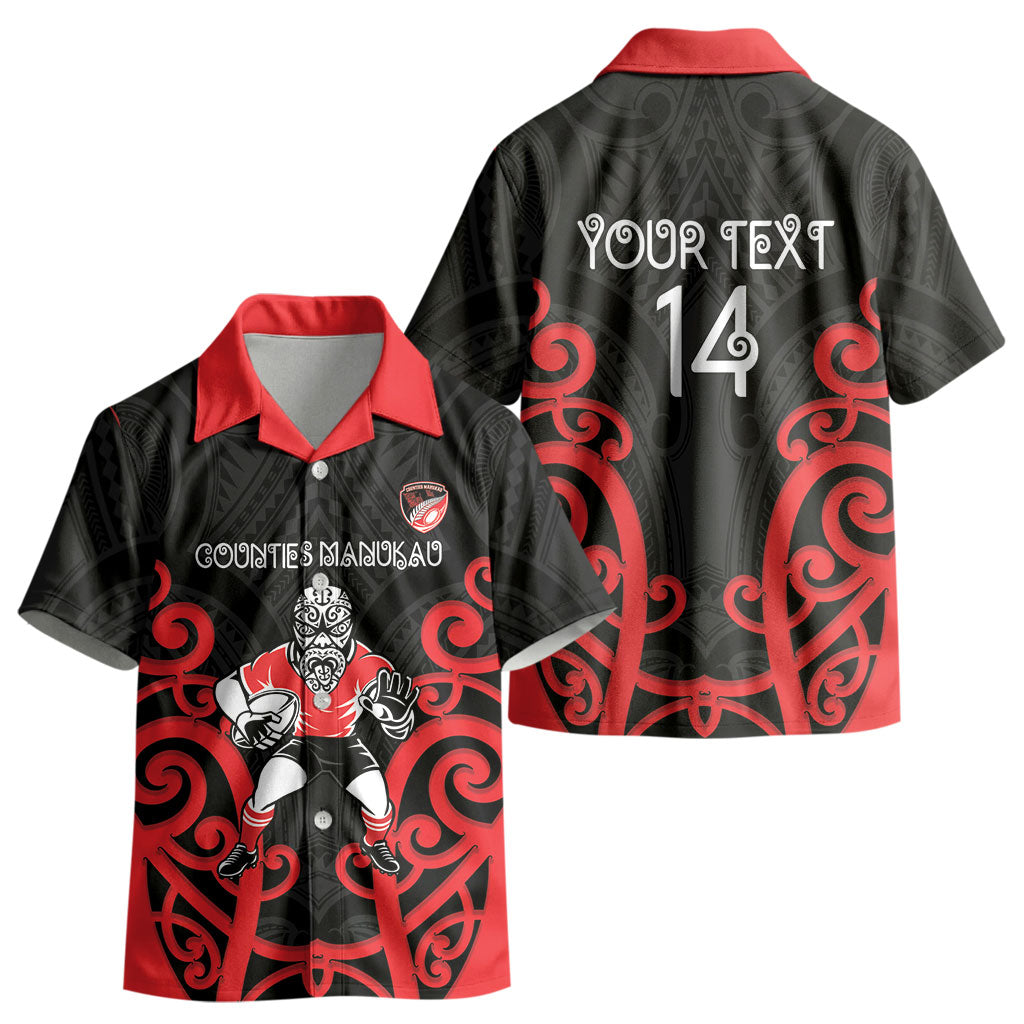 Counties Manukau Custom Rugby New Zealand Kid Hawaiian Shirt Aotearoa Maori Pukana Tiki Mascot