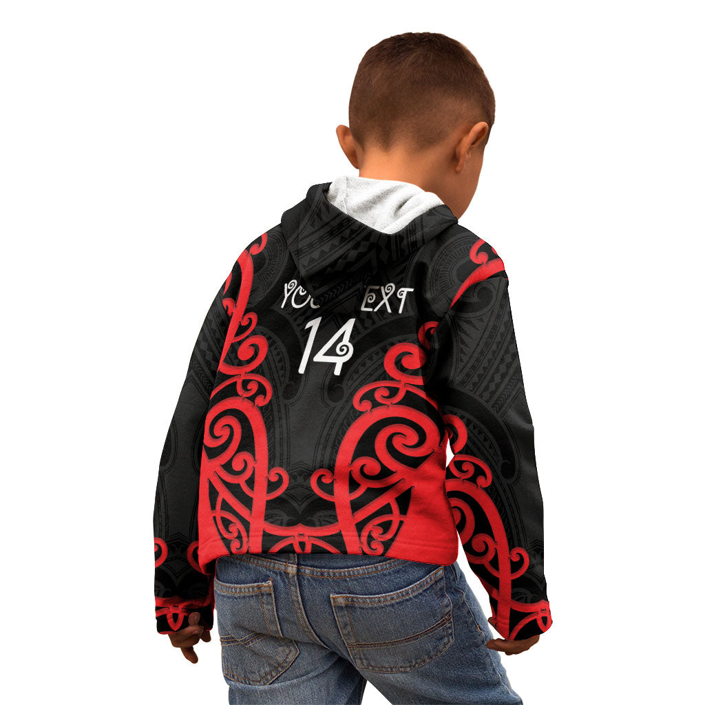 Counties Manukau Custom Rugby New Zealand Kid Hoodie Aotearoa Maori Pukana Tiki Mascot