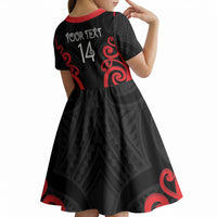 Counties Manukau Custom Rugby New Zealand Kid Short Sleeve Dress Aotearoa Maori Pukana Tiki Mascot