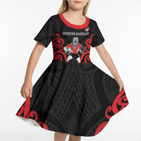 Counties Manukau Custom Rugby New Zealand Kid Short Sleeve Dress Aotearoa Maori Pukana Tiki Mascot