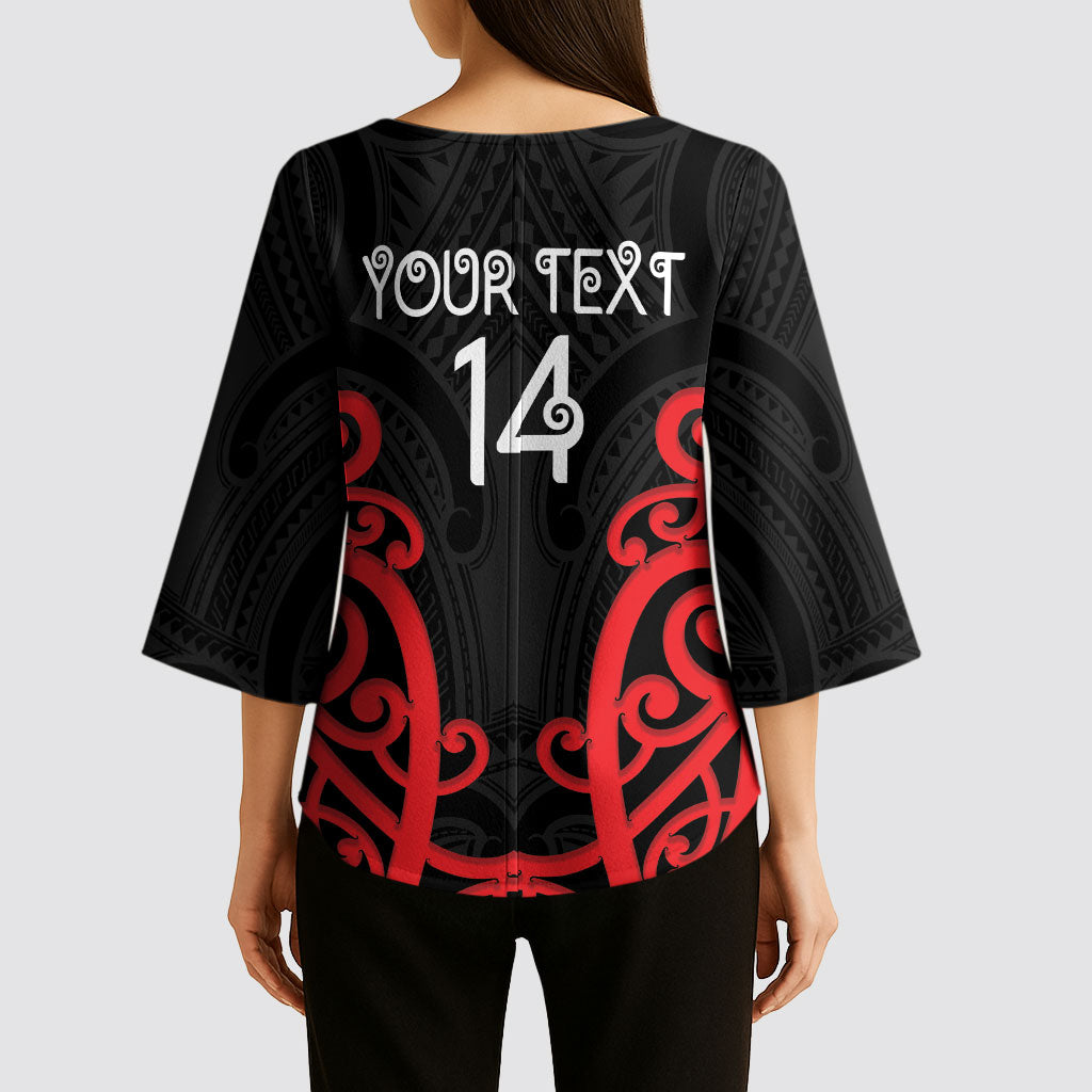 Counties Manukau Custom Rugby New Zealand Kimono Sleeve Blouse Aotearoa Maori Pukana Tiki Mascot