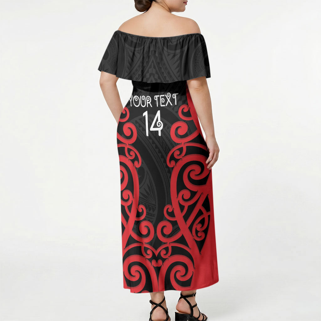 Counties Manukau Custom Rugby New Zealand Off Shoulder Maxi Dress Aotearoa Maori Pukana Tiki Mascot