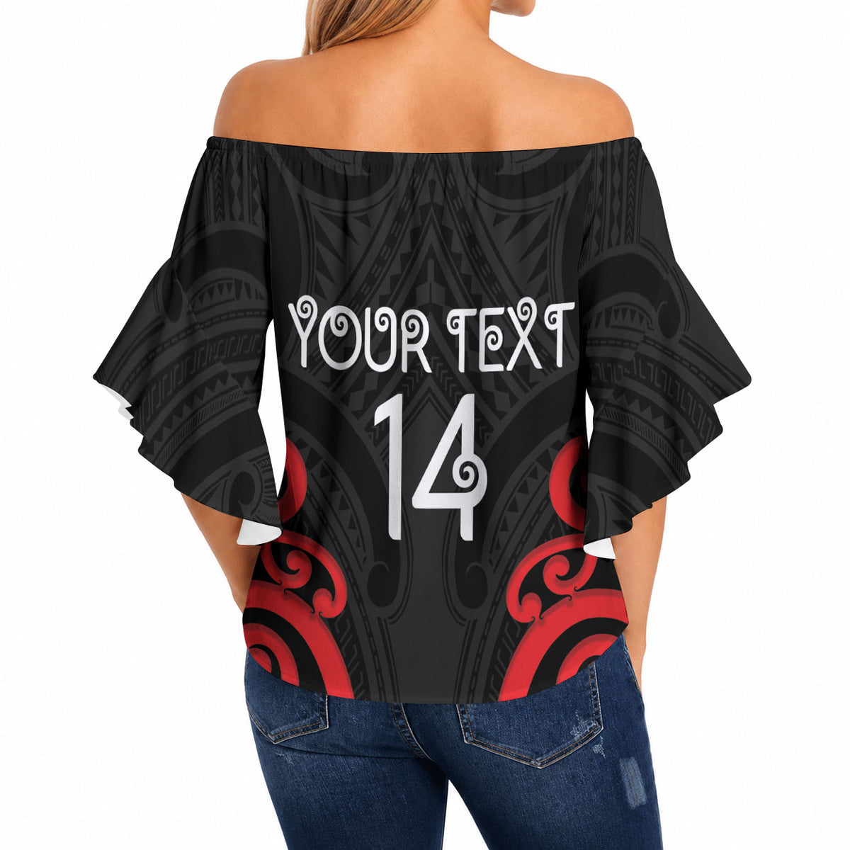 Counties Manukau Custom Rugby New Zealand Off Shoulder Wrap Waist Top Aotearoa Maori Pukana Tiki Mascot