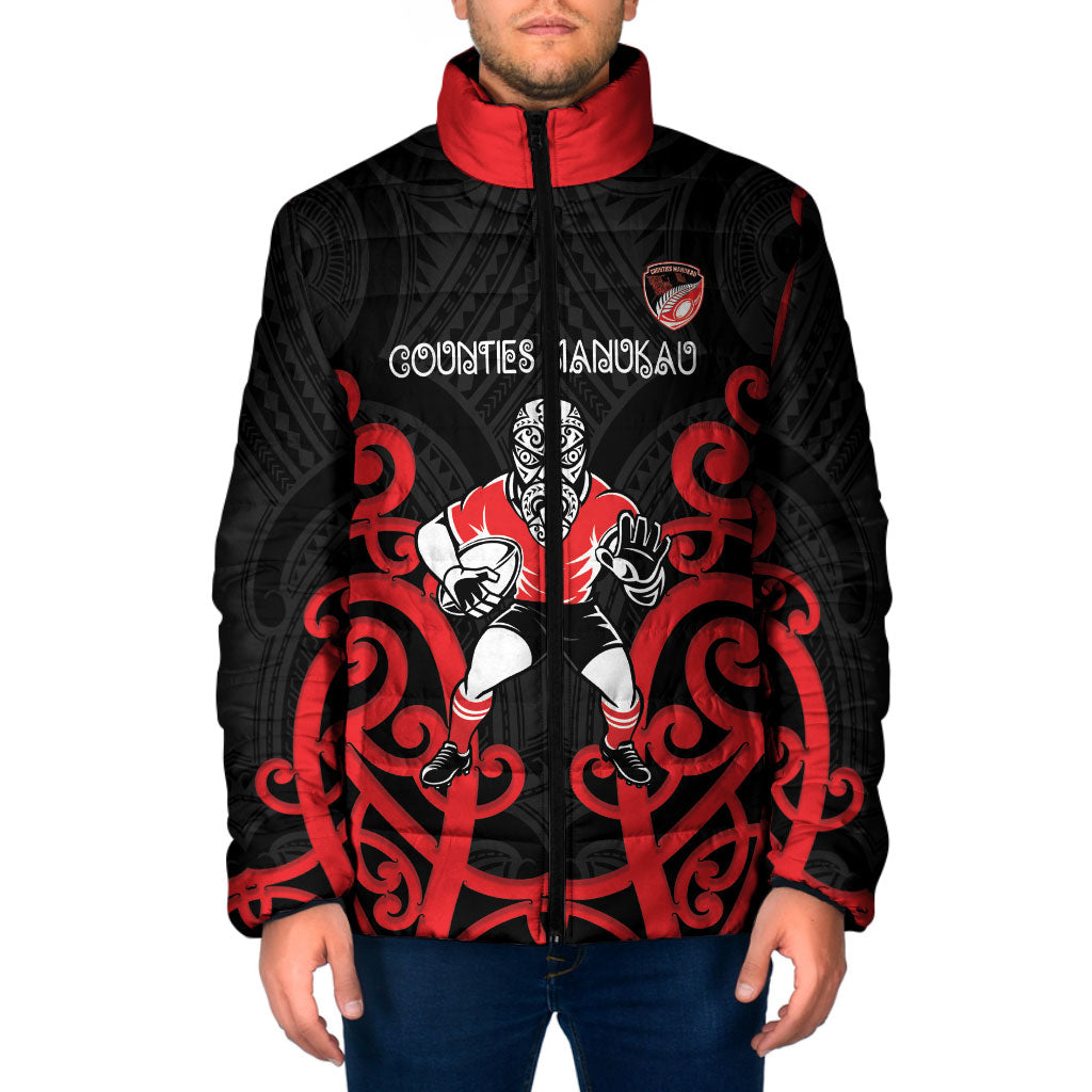 Counties Manukau Custom Rugby New Zealand Padded Jacket Aotearoa Maori Pukana Tiki Mascot