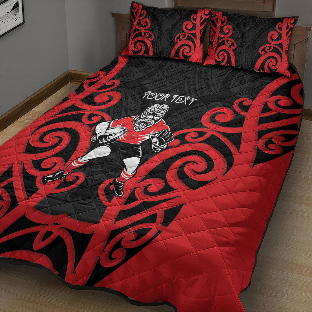 Counties Manukau Custom Rugby New Zealand Quilt Bed Set Aotearoa Maori Pukana Tiki Mascot