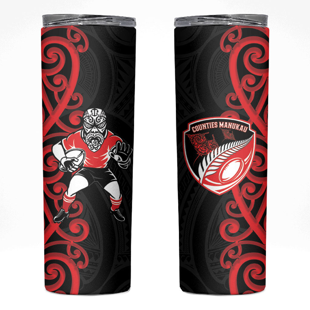 Counties Manukau Custom Rugby New Zealand Skinny Tumbler Aotearoa Maori Pukana Tiki Mascot