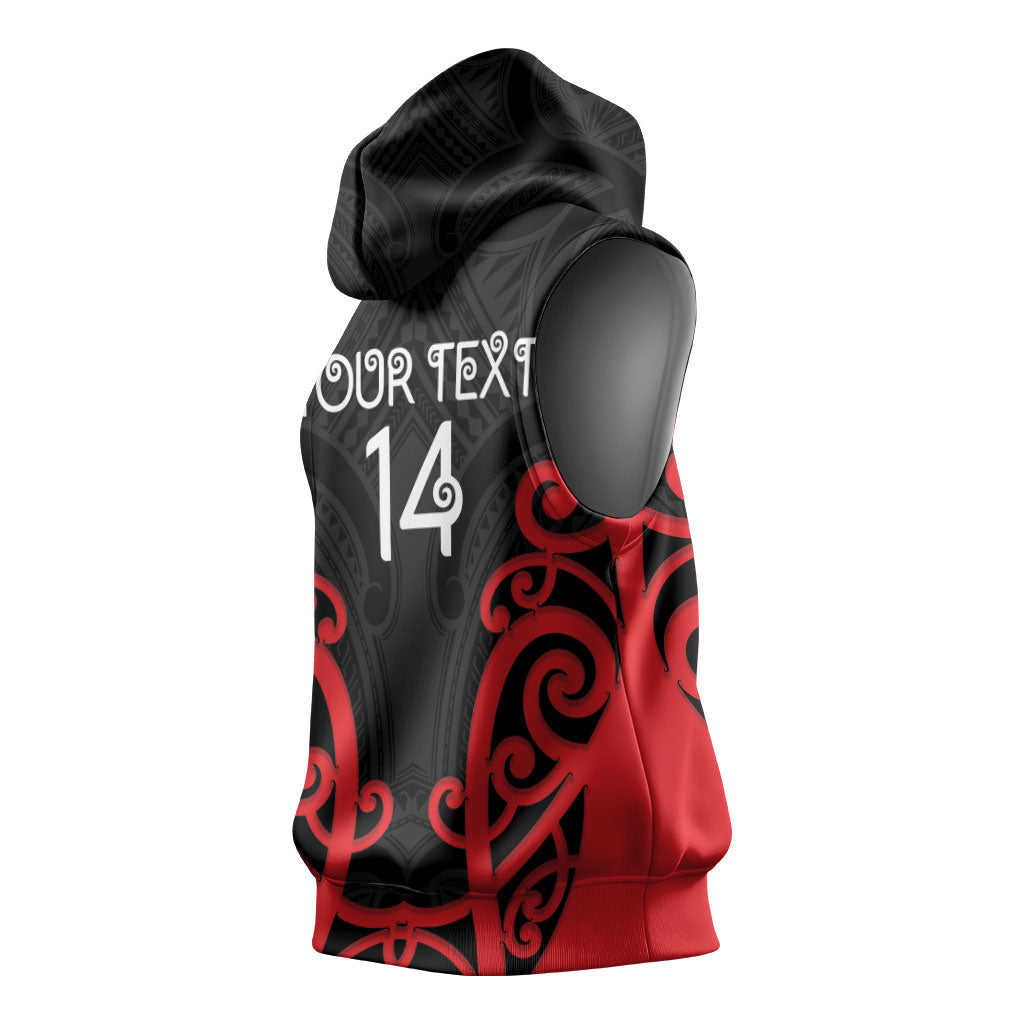 Counties Manukau Custom Rugby New Zealand Sleeveless Hoodie Aotearoa Maori Pukana Tiki Mascot