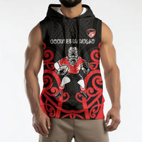 Counties Manukau Custom Rugby New Zealand Sleeveless Hoodie Aotearoa Maori Pukana Tiki Mascot