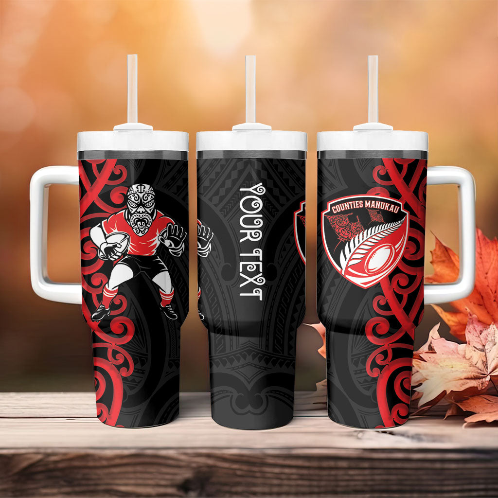 Counties Manukau Custom Rugby New Zealand Tumbler With Handle Aotearoa Maori Pukana Tiki Mascot