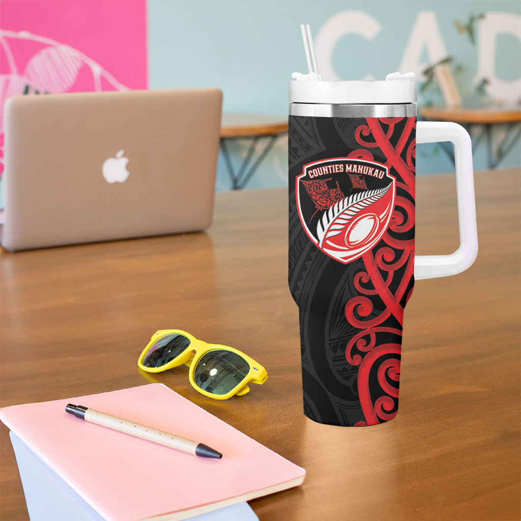 Counties Manukau Custom Rugby New Zealand Tumbler With Handle Aotearoa Maori Pukana Tiki Mascot