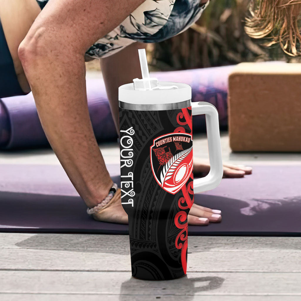 Counties Manukau Custom Rugby New Zealand Tumbler With Handle Aotearoa Maori Pukana Tiki Mascot