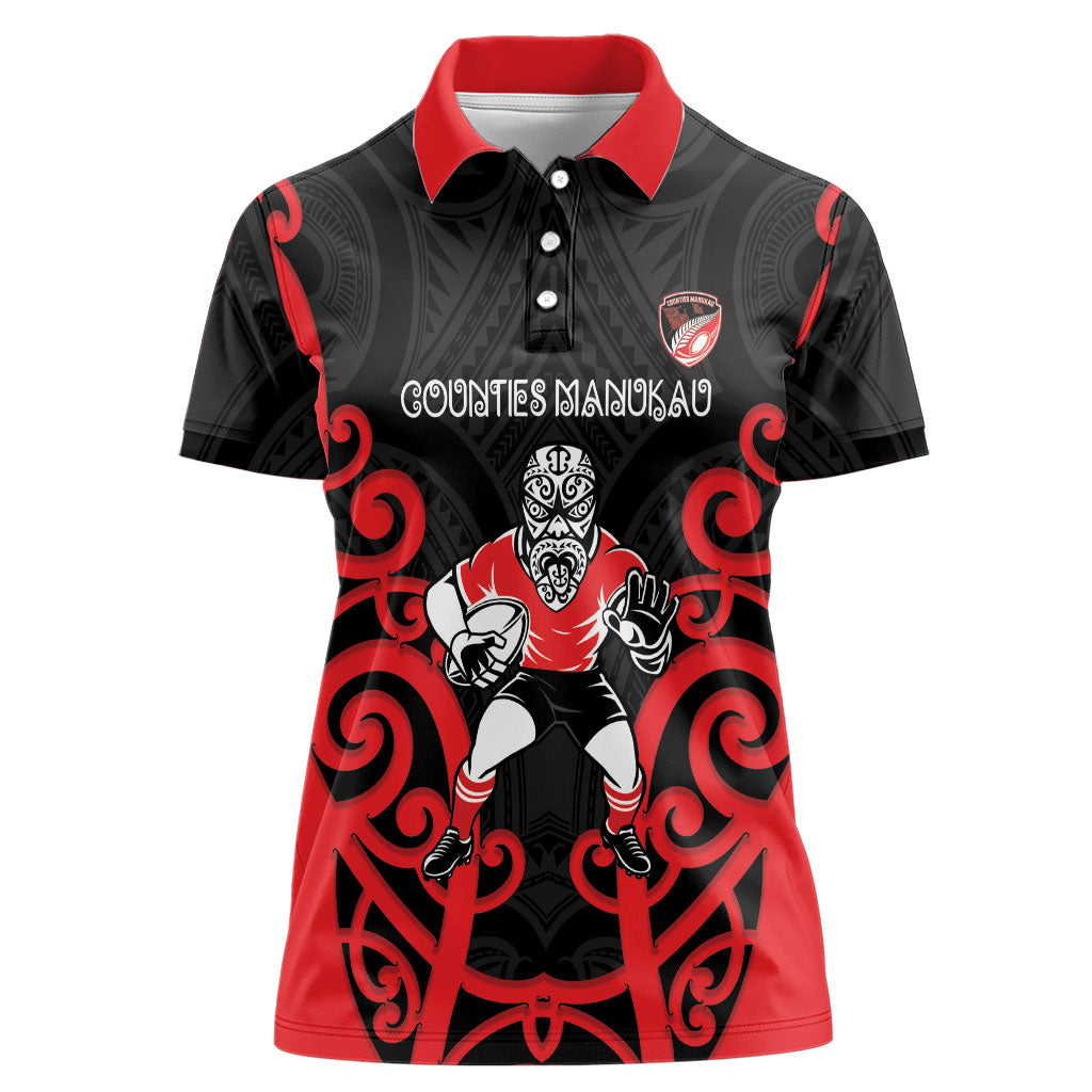 Counties Manukau Custom Rugby New Zealand Women Polo Shirt Aotearoa Maori Pukana Tiki Mascot