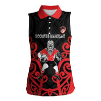 Counties Manukau Custom Rugby New Zealand Women Sleeveless Polo Shirt Aotearoa Maori Pukana Tiki Mascot