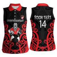 Counties Manukau Custom Rugby New Zealand Women Sleeveless Polo Shirt Aotearoa Maori Pukana Tiki Mascot