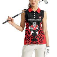 Counties Manukau Custom Rugby New Zealand Women Sleeveless Polo Shirt Aotearoa Maori Pukana Tiki Mascot