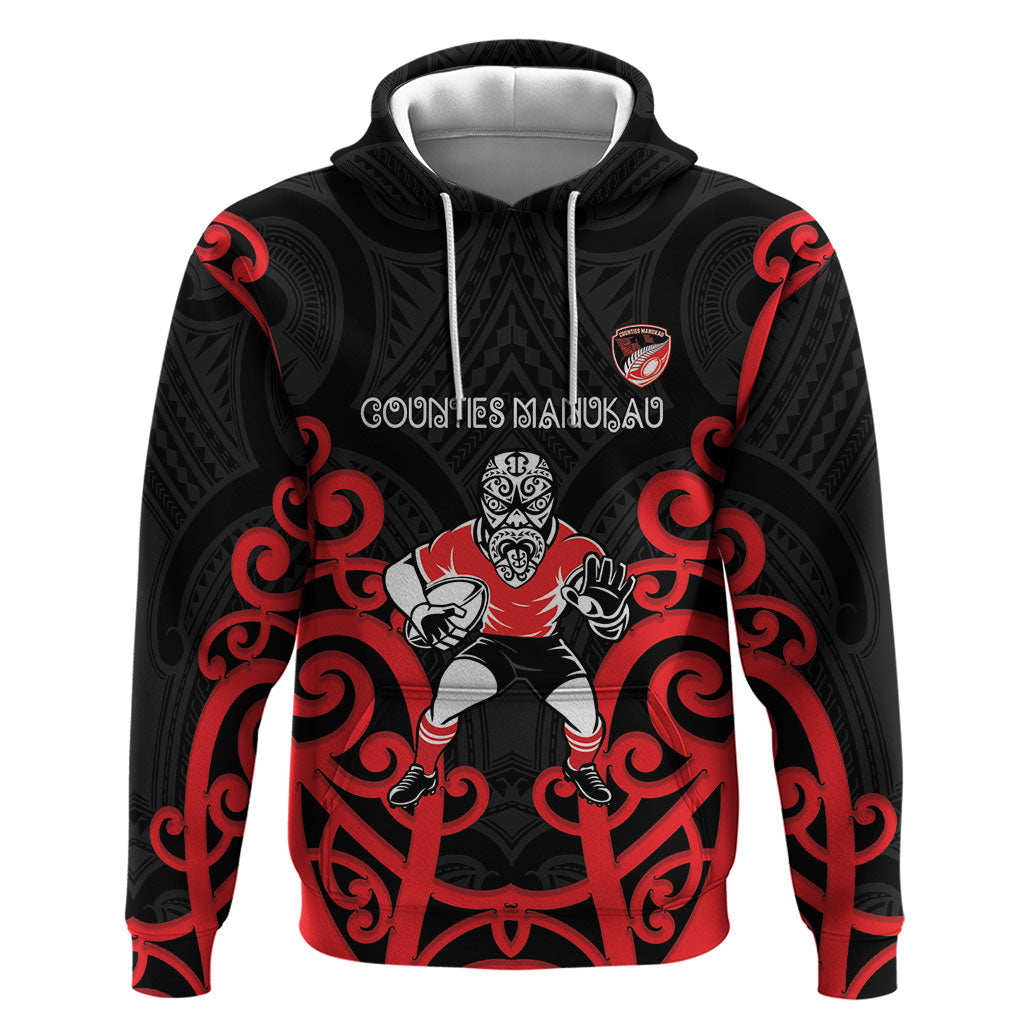 Counties Manukau Custom Rugby New Zealand Zip Hoodie Aotearoa Maori Pukana Tiki Mascot