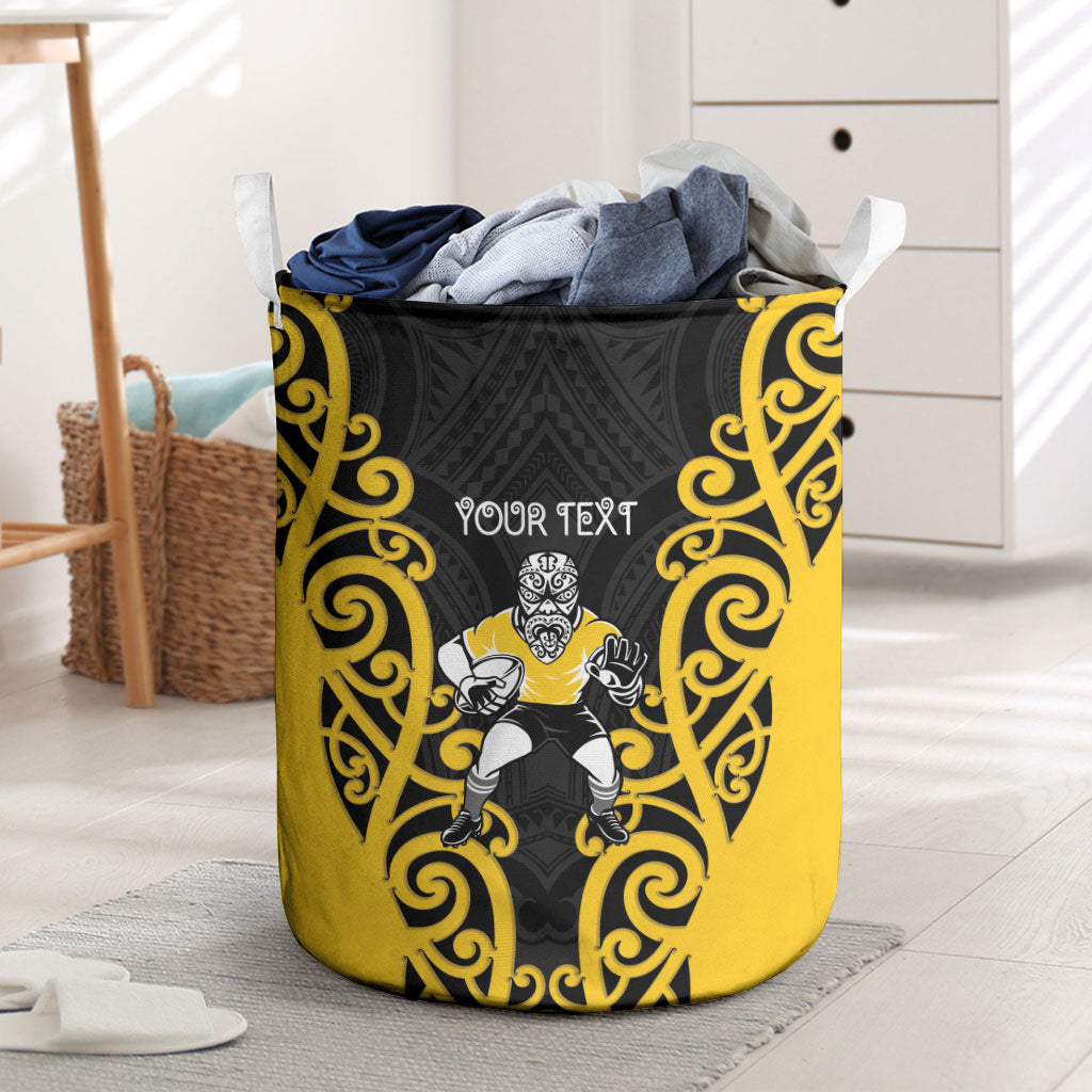 Wellington Custom Rugby New Zealand Laundry Basket Aotearoa Maori Pukana Tiki Mascot