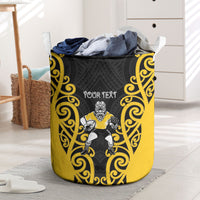 Wellington Custom Rugby New Zealand Laundry Basket Aotearoa Maori Pukana Tiki Mascot