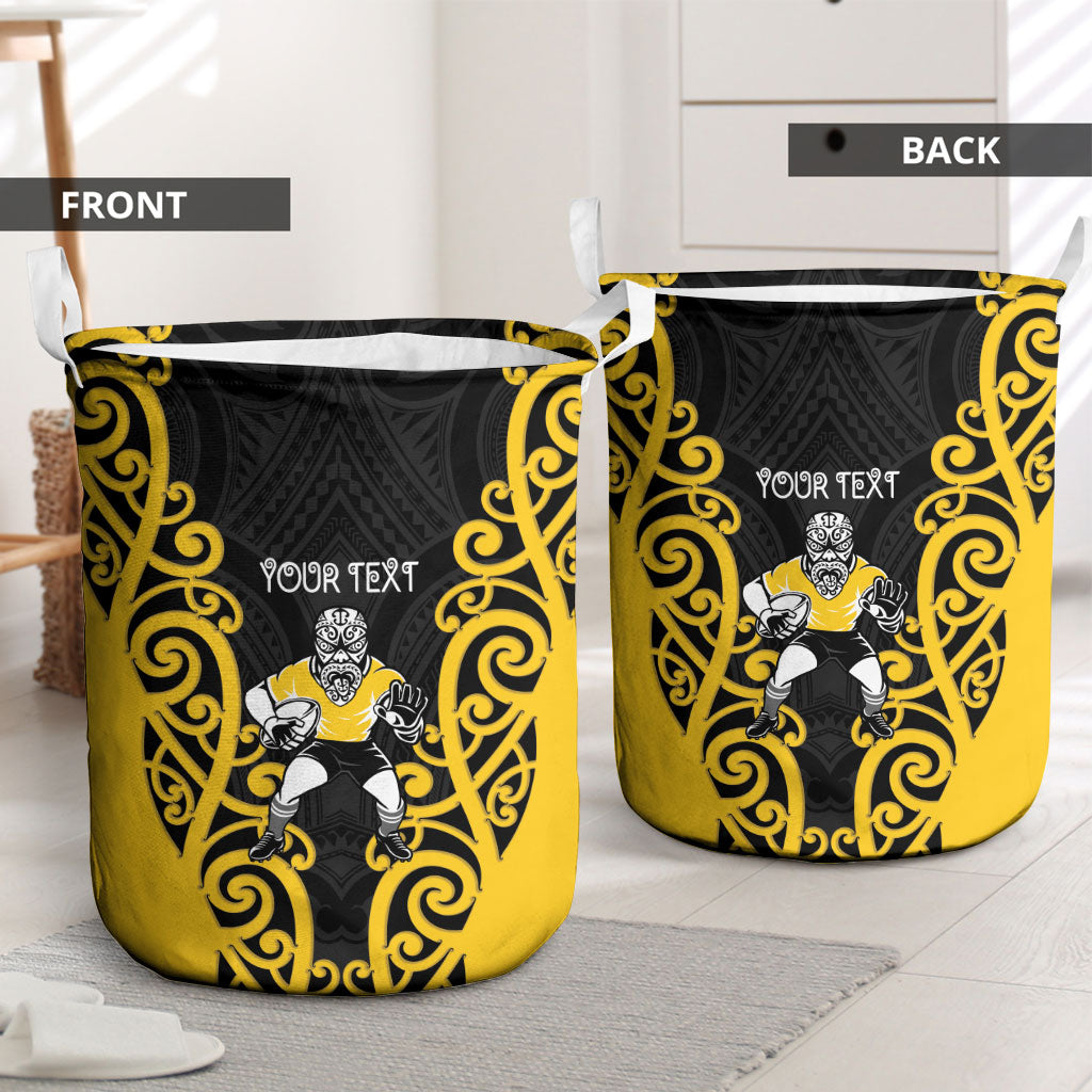 Wellington Custom Rugby New Zealand Laundry Basket Aotearoa Maori Pukana Tiki Mascot