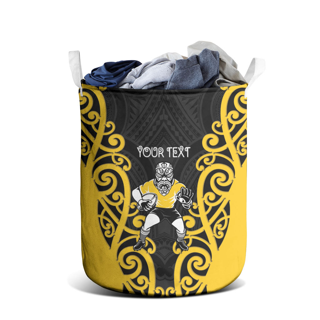 Wellington Custom Rugby New Zealand Laundry Basket Aotearoa Maori Pukana Tiki Mascot