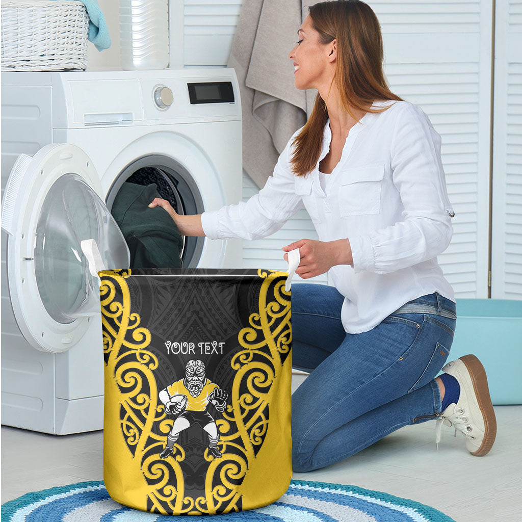 Wellington Custom Rugby New Zealand Laundry Basket Aotearoa Maori Pukana Tiki Mascot