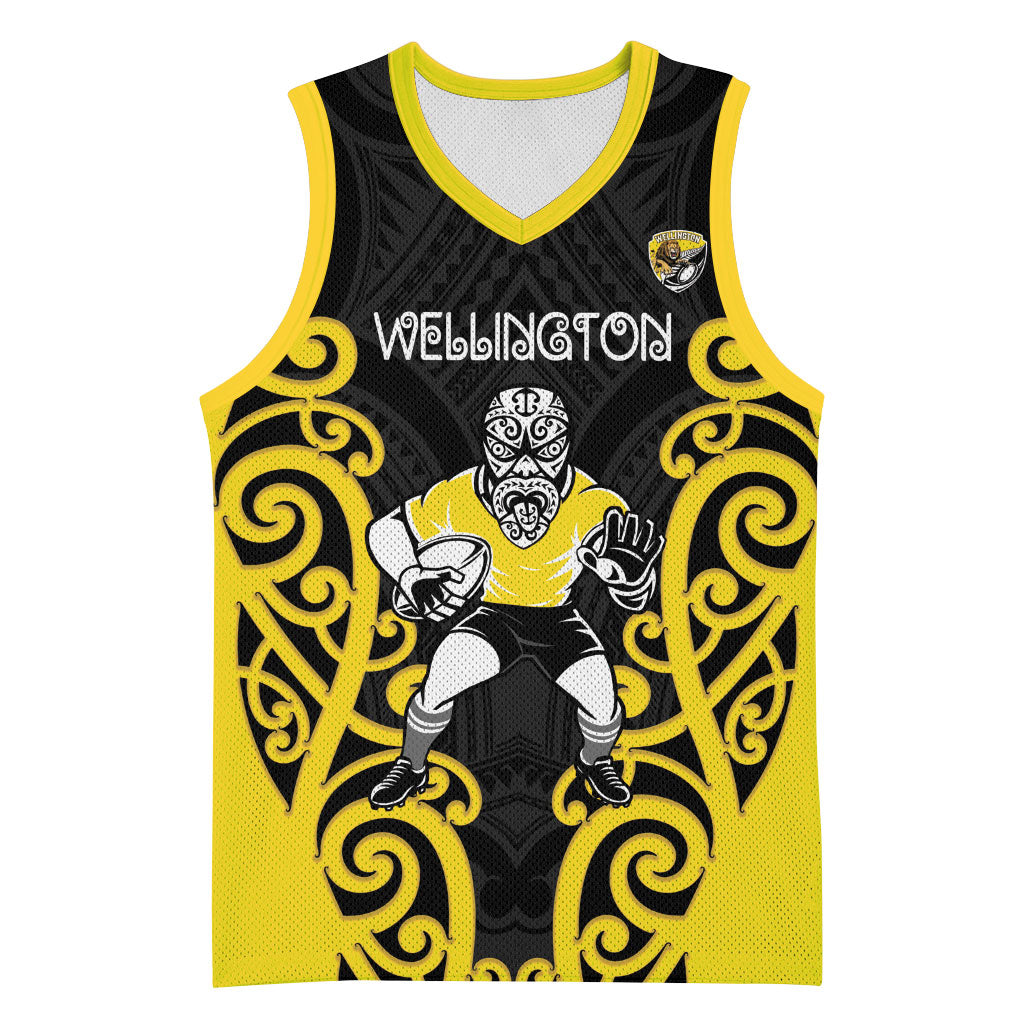 Wellington Custom Rugby New Zealand Basketball Jersey Aotearoa Maori Pukana Tiki Mascot