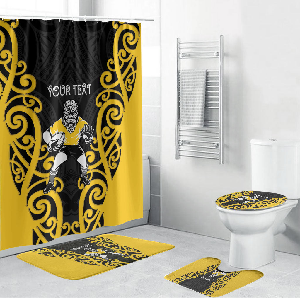 Wellington Custom Rugby New Zealand Bathroom Set Aotearoa Maori Pukana Tiki Mascot
