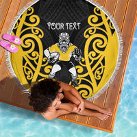 Wellington Custom Rugby New Zealand Beach Blanket Aotearoa Maori Pukana Tiki Mascot