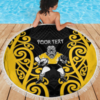 Wellington Custom Rugby New Zealand Beach Blanket Aotearoa Maori Pukana Tiki Mascot