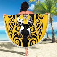 Wellington Custom Rugby New Zealand Beach Blanket Aotearoa Maori Pukana Tiki Mascot