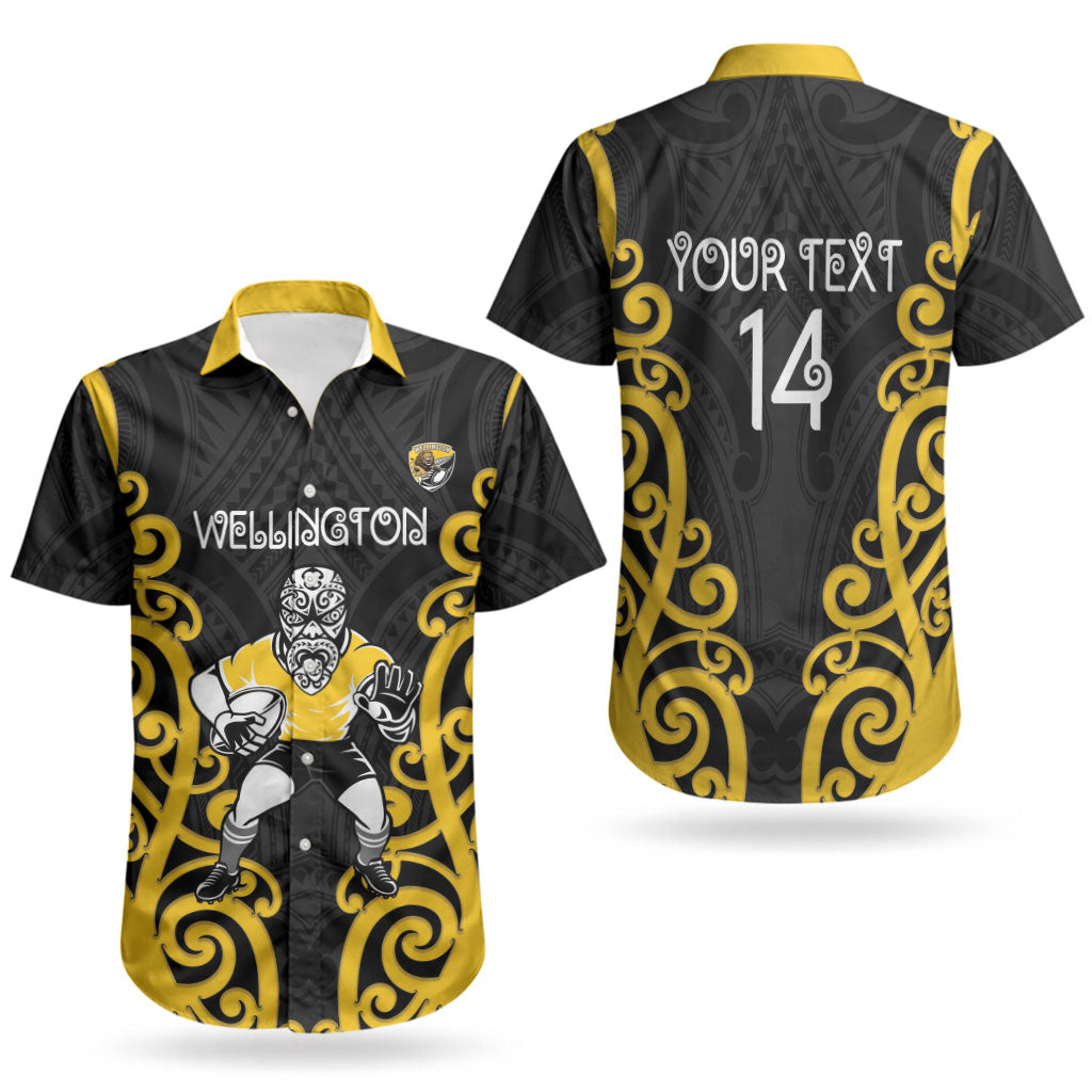 Wellington Custom Rugby New Zealand Couples Matching Puletasi and Hawaiian Shirt Aotearoa Maori Pukana Tiki Mascot