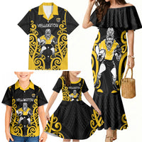 Wellington Custom Rugby New Zealand Family Matching Mermaid Dress and Hawaiian Shirt Aotearoa Maori Pukana Tiki Mascot