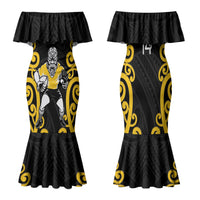 Wellington Custom Rugby New Zealand Family Matching Mermaid Dress and Hawaiian Shirt Aotearoa Maori Pukana Tiki Mascot