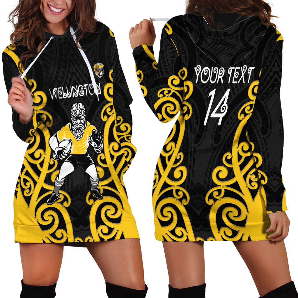 Wellington Custom Rugby New Zealand Hoodie Dress Aotearoa Maori Pukana Tiki Mascot