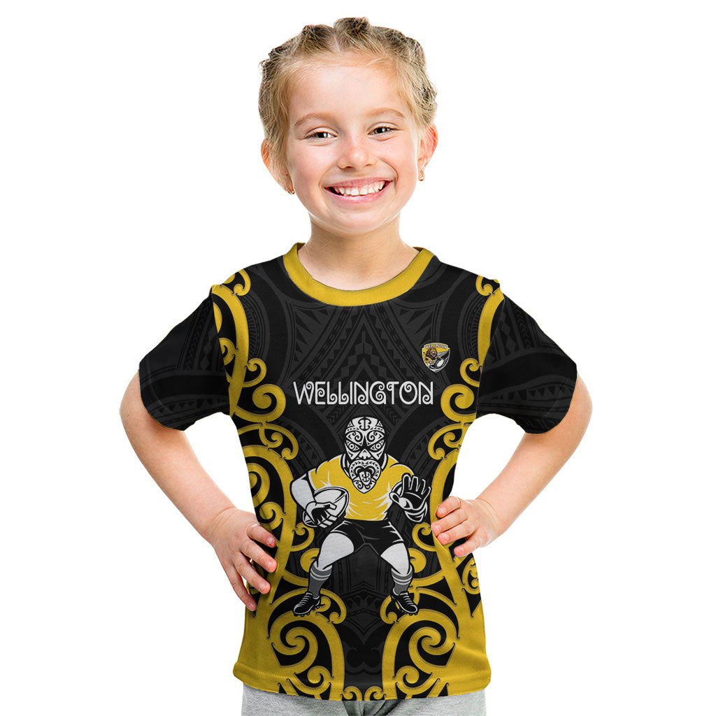 Wellington Custom Rugby New Zealand Kid T Shirt Aotearoa Maori Pukana Tiki Mascot