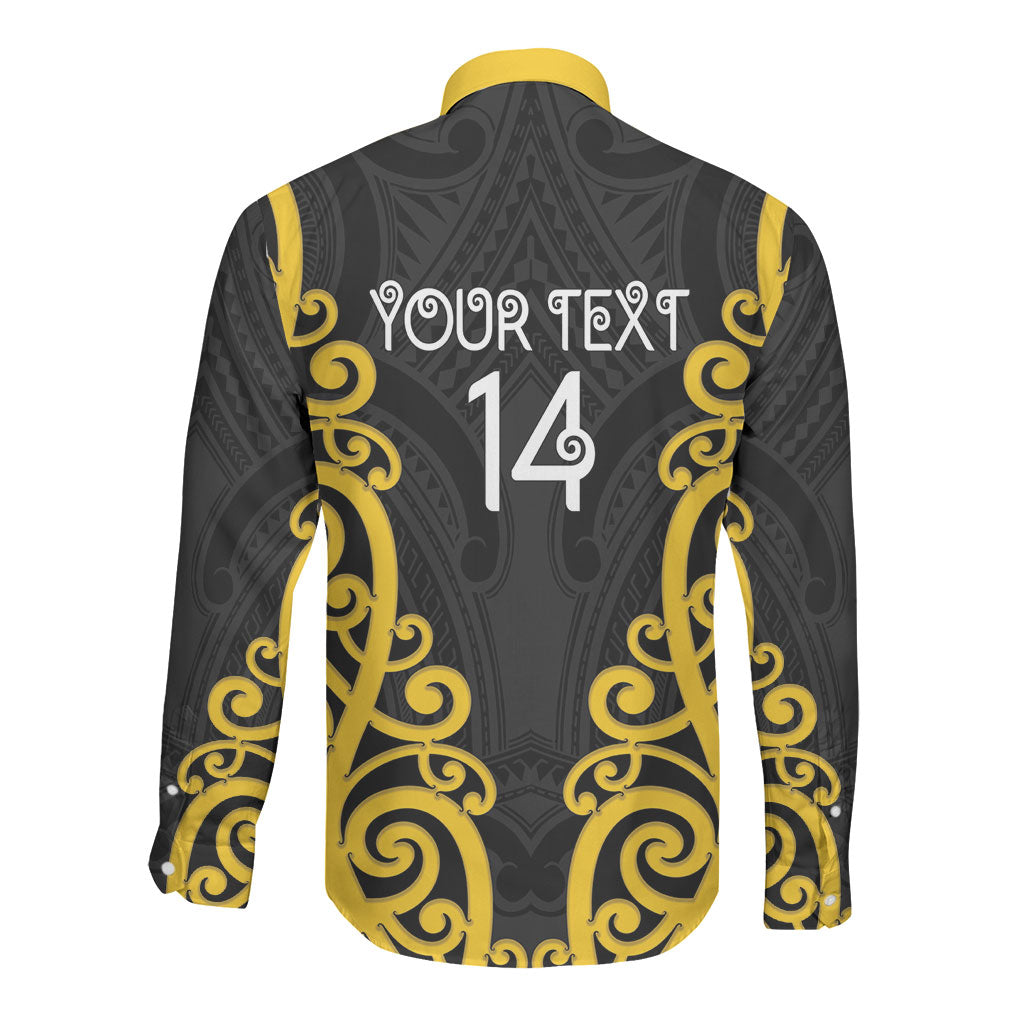 Wellington Custom Rugby New Zealand Long Sleeve Button Shirt Aotearoa Maori Pukana Tiki Mascot
