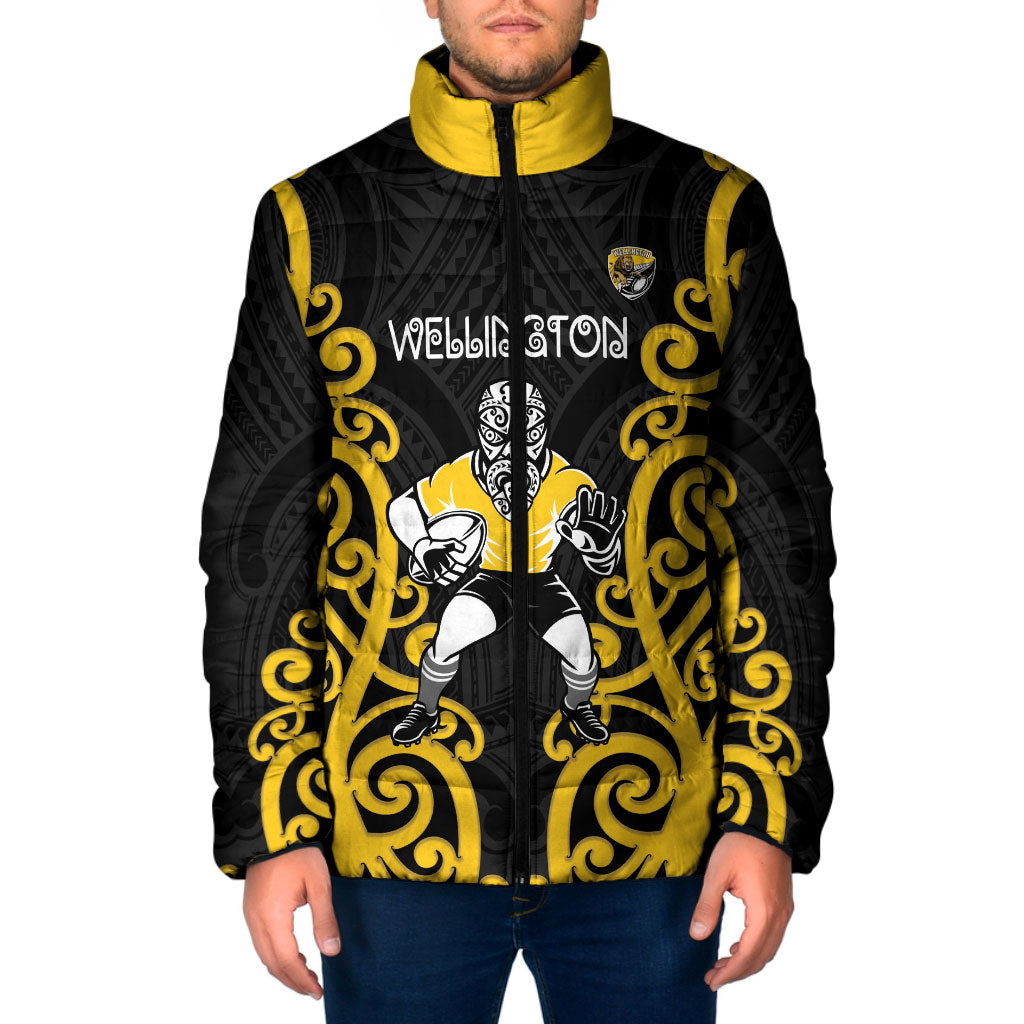 Wellington Custom Rugby New Zealand Padded Jacket Aotearoa Maori Pukana Tiki Mascot