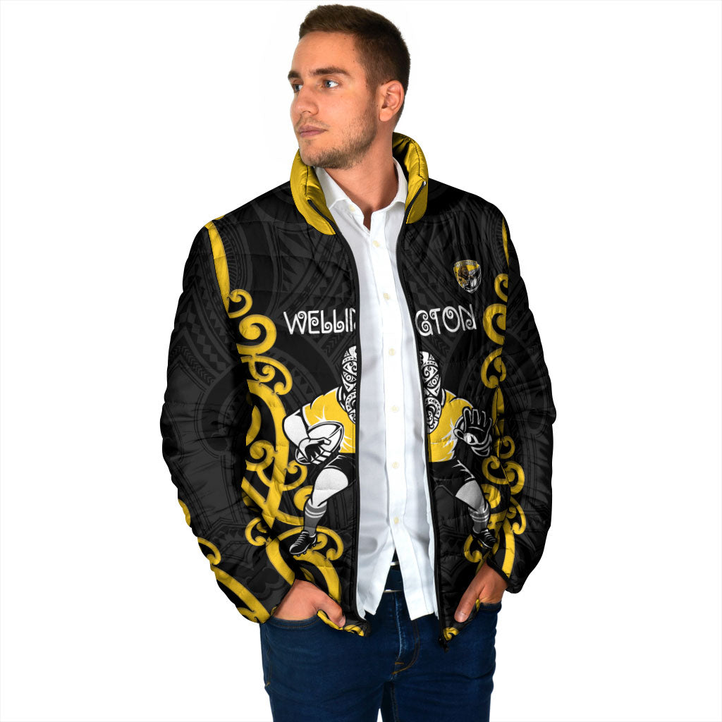 Wellington Custom Rugby New Zealand Padded Jacket Aotearoa Maori Pukana Tiki Mascot