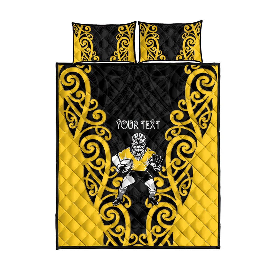Wellington Custom Rugby New Zealand Quilt Bed Set Aotearoa Maori Pukana Tiki Mascot