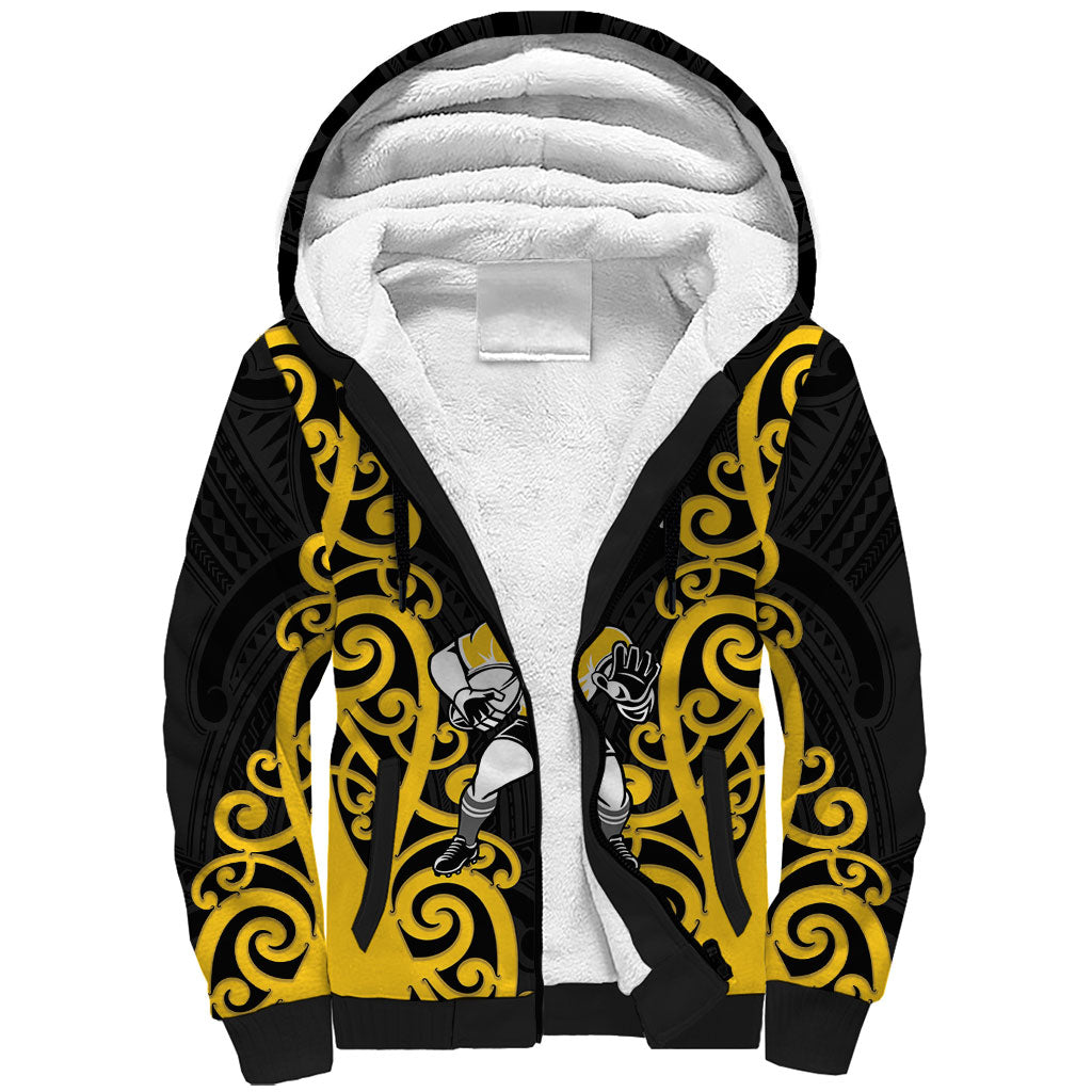 Wellington Custom Rugby New Zealand Sherpa Hoodie Aotearoa Maori Pukana Tiki Mascot