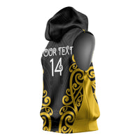 Wellington Custom Rugby New Zealand Sleeveless Hoodie Aotearoa Maori Pukana Tiki Mascot