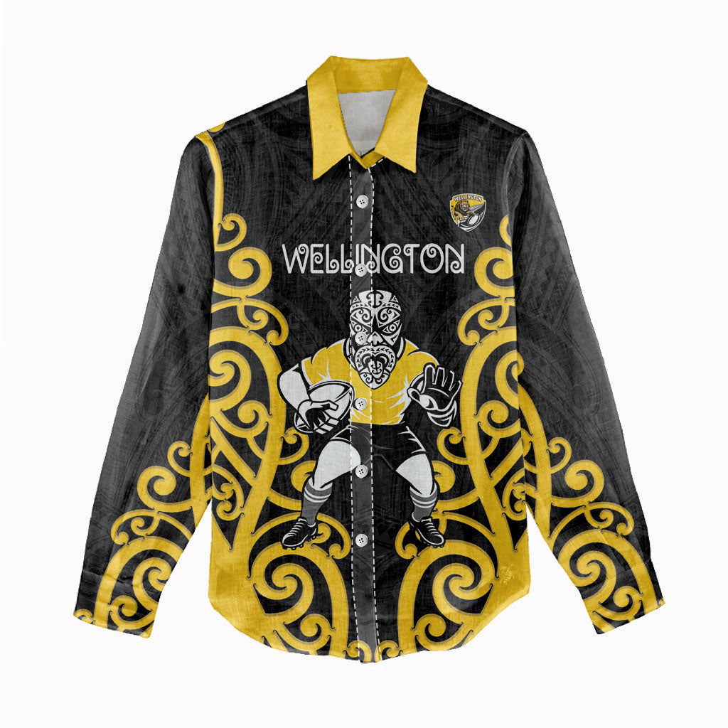 Wellington Custom Rugby New Zealand Women Casual Shirt Aotearoa Maori Pukana Tiki Mascot