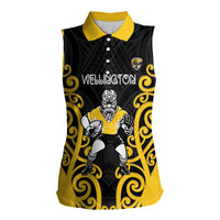 Wellington Custom Rugby New Zealand Women Sleeveless Polo Shirt Aotearoa Maori Pukana Tiki Mascot