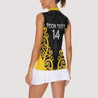 Wellington Custom Rugby New Zealand Women Sleeveless Polo Shirt Aotearoa Maori Pukana Tiki Mascot
