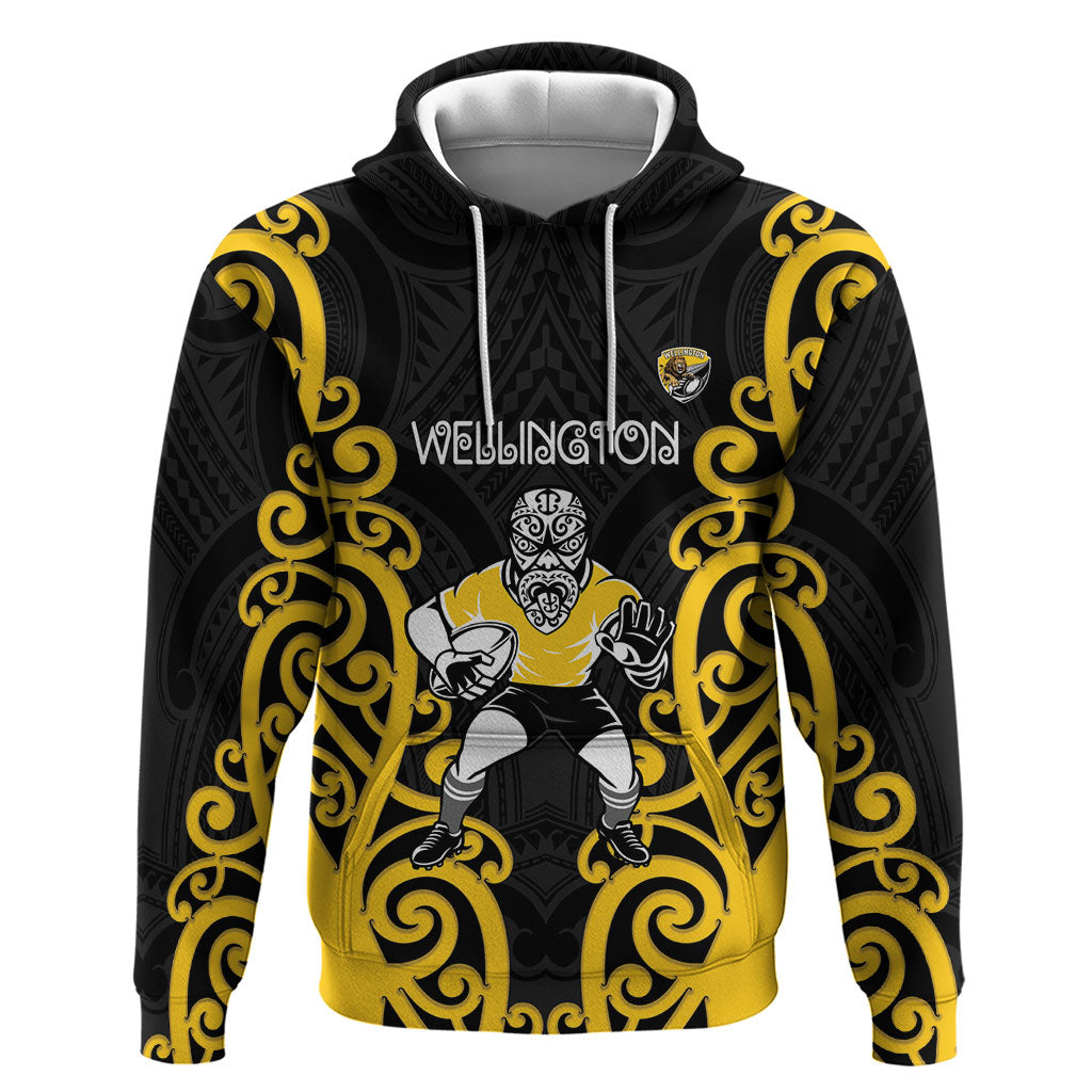 Wellington Custom Rugby New Zealand Zip Hoodie Aotearoa Maori Pukana Tiki Mascot