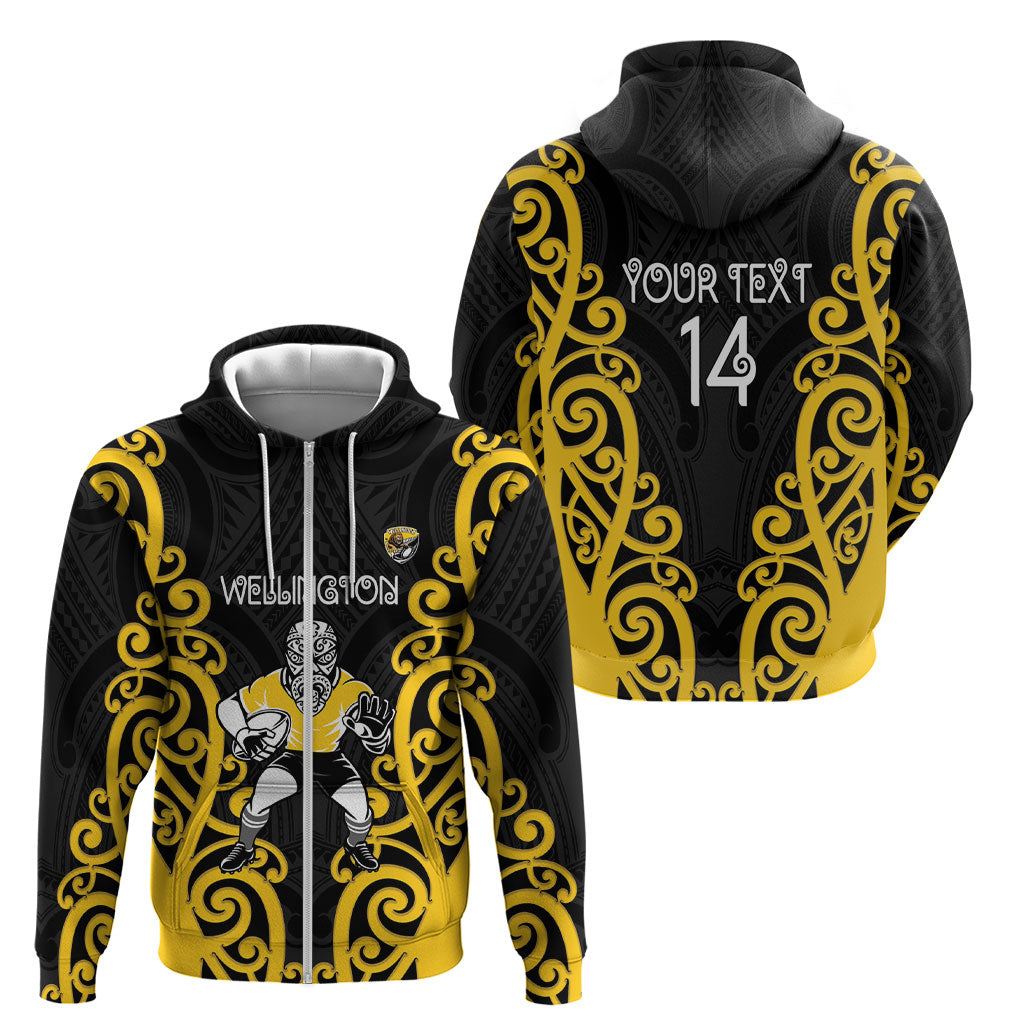 Wellington Custom Rugby New Zealand Zip Hoodie Aotearoa Maori Pukana Tiki Mascot
