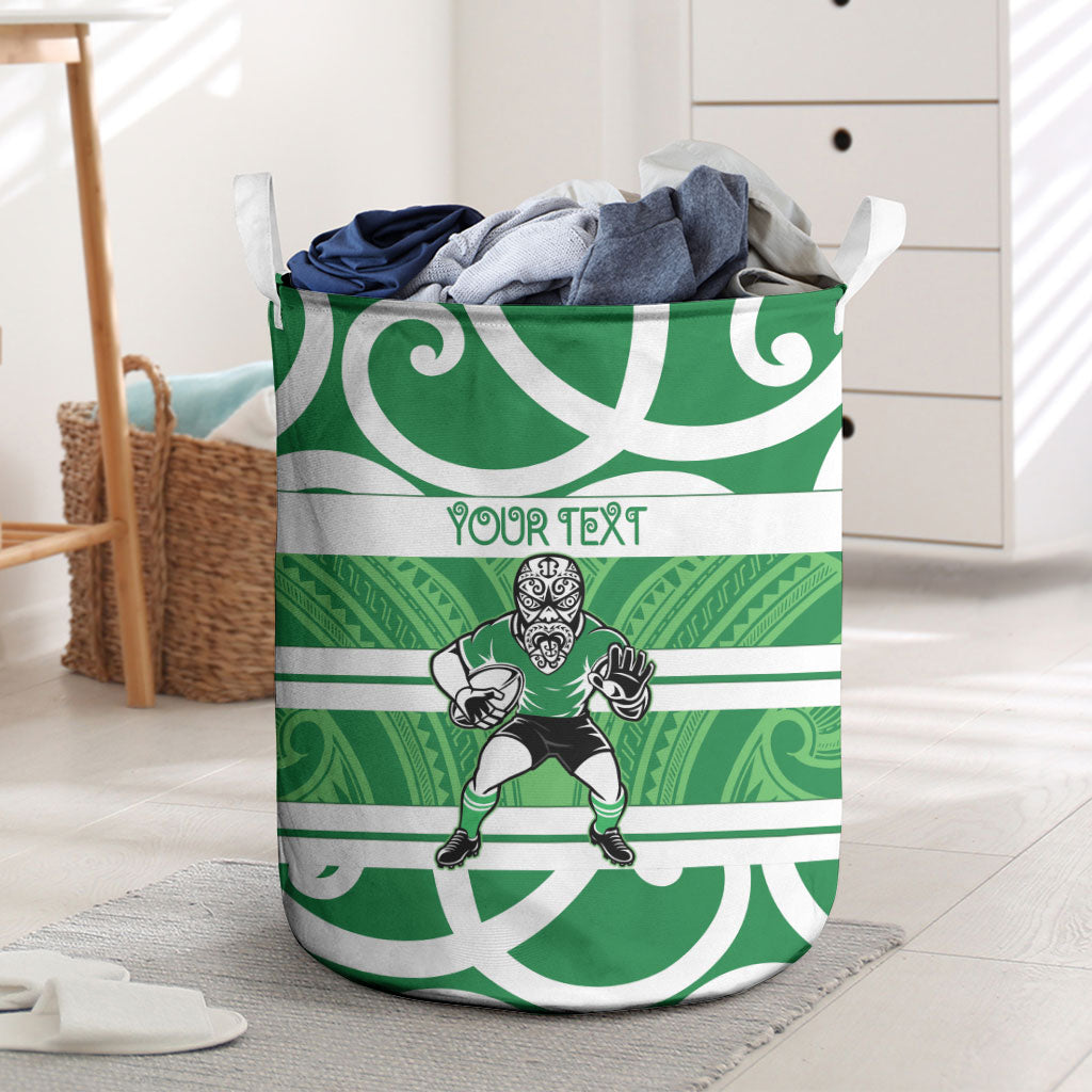 Manawatu Custom Rugby New Zealand Laundry Basket Aotearoa Maori Pukana Tiki Mascot