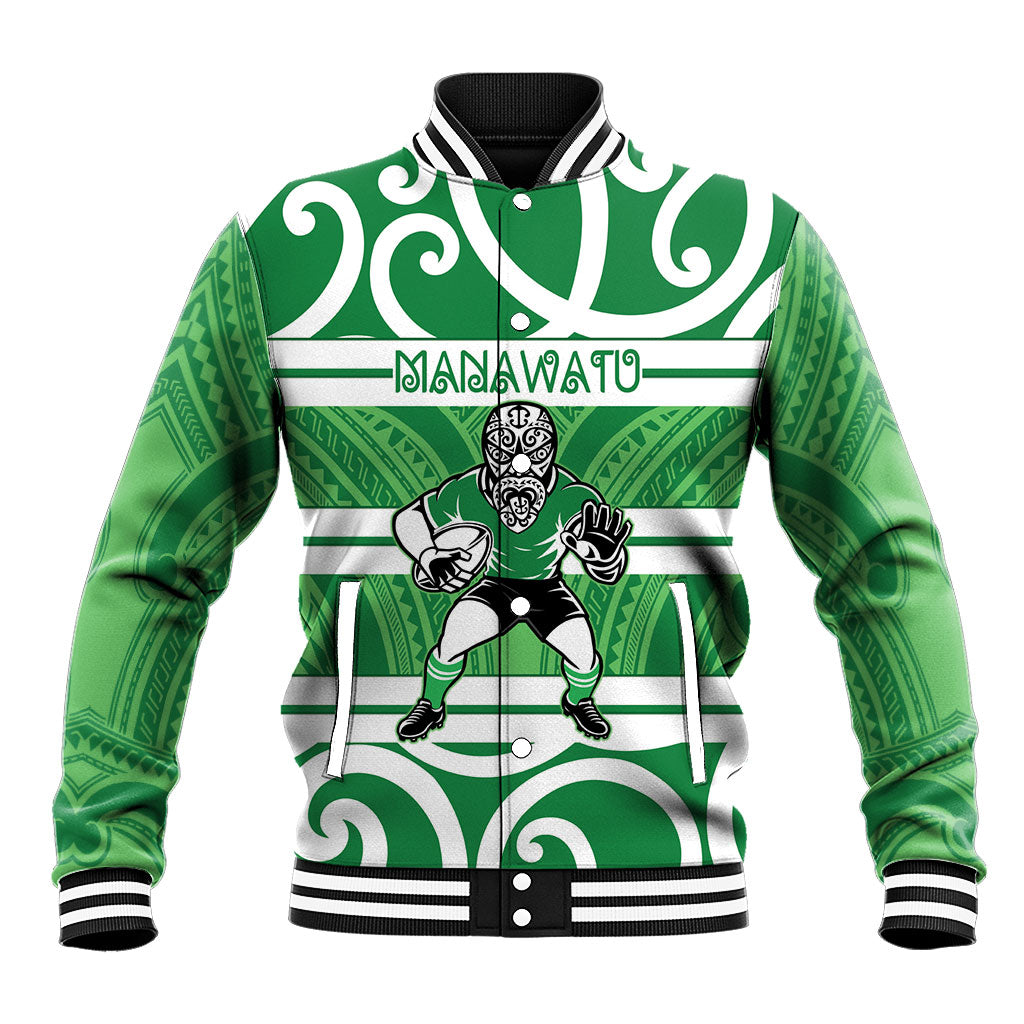 Manawatu Custom Rugby New Zealand Baseball Jacket Aotearoa Maori Pukana Tiki Mascot